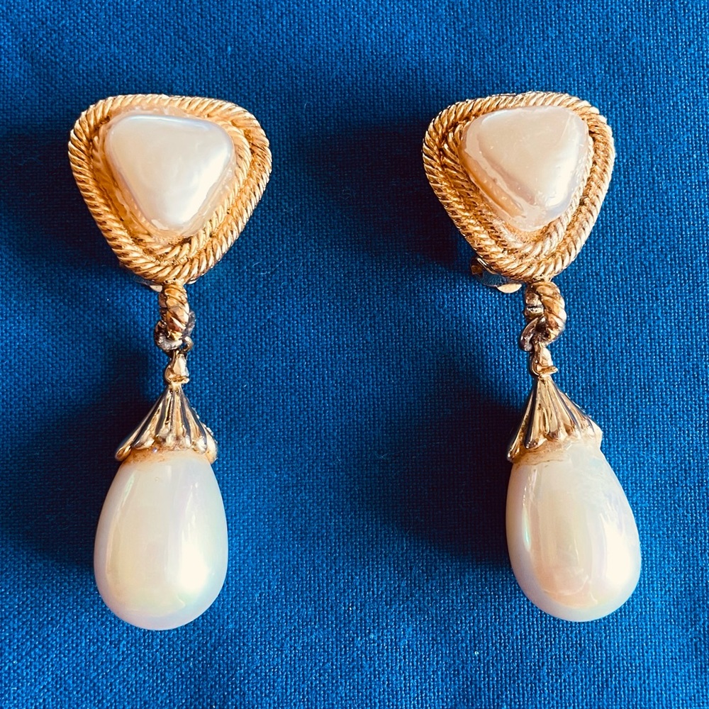 Vintage Chanel Pearl Drop Earrings - Picture 2 of 5